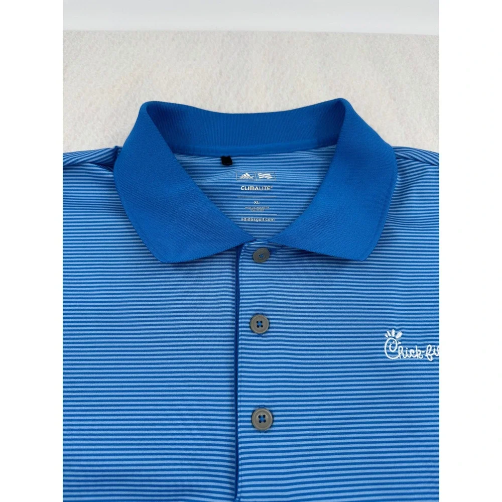 Adidas Chick-fil-A Leadership Climalite Golf Polo Shirt Mens XL Blue Striped